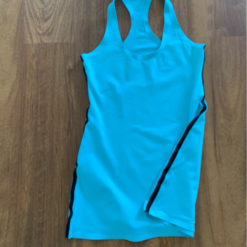 Lululemon light blue tank top with black piping.